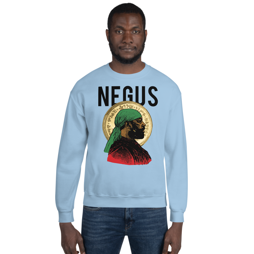 Ethiopian man wearing Negus sweatshirt