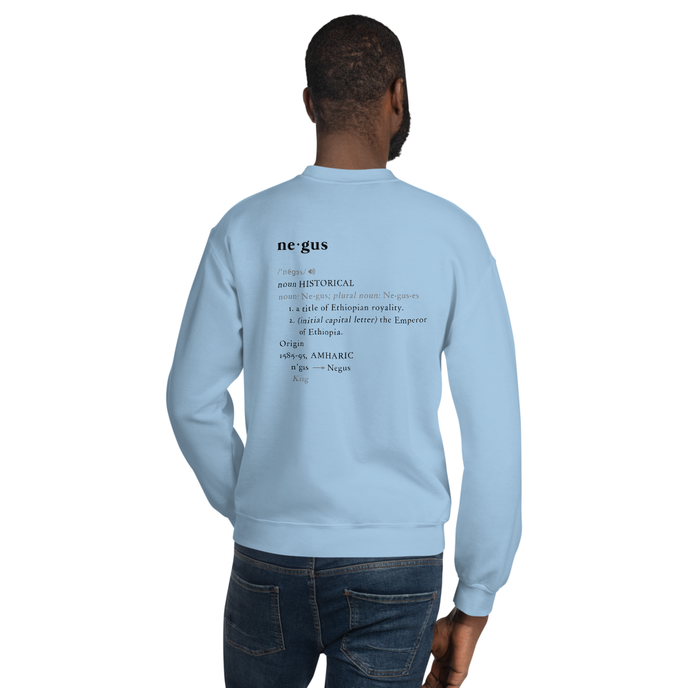 Ethiopian man wearing Negus sweatshirt